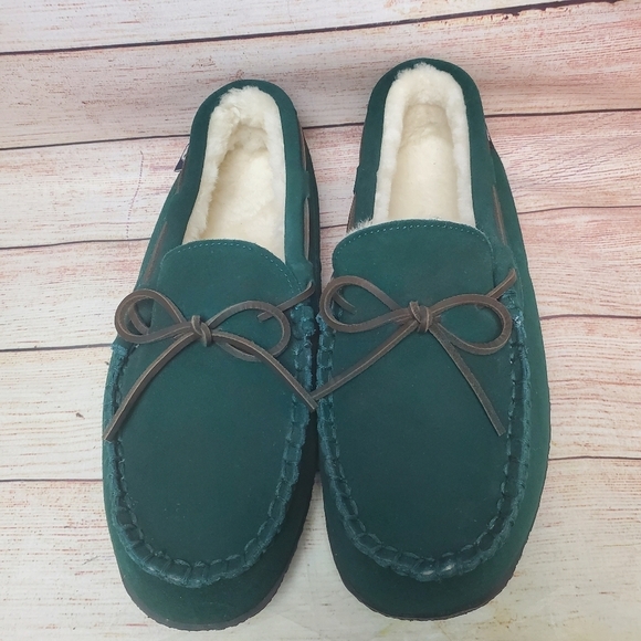 New Vineyard Vines Mens 12M Green Suede Leather Shearling Lined Moc Slippers main image 4